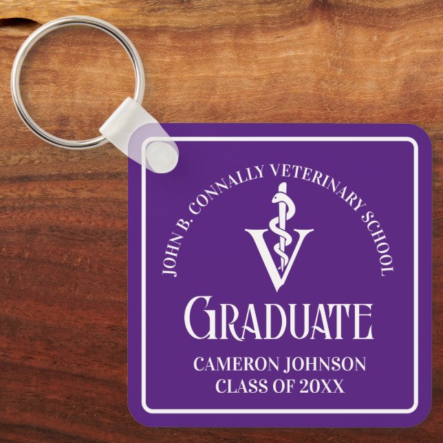 Llavero Graduación de personalizado Purple Veterinary Scho (Anverso)