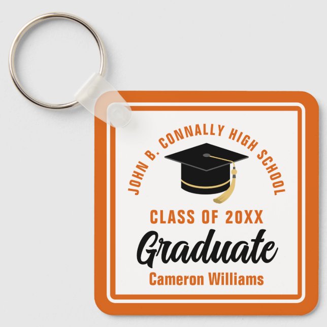 Llavero Graduación personalizada de naranja White Graduate (Anverso)