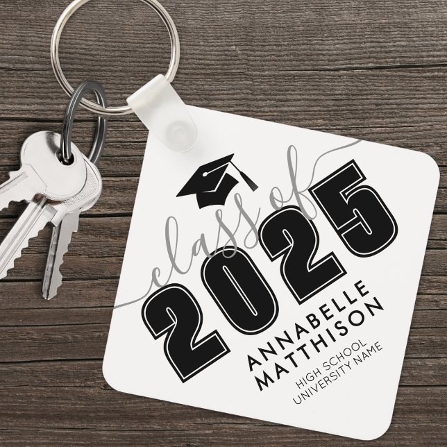 Llavero Graduado de blanco negro (Graduate Black White Graduation keychain )