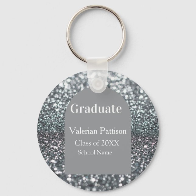 Llavero Graduate silver gray glitter arch shape name year (Anverso)