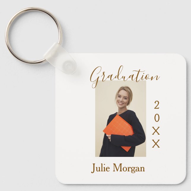 Llavero Graduation photo brown golden year 20XX namesimple (Anverso)