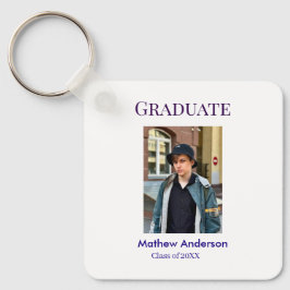 Llavero Graduation photo name class of 20XX blue simple bo