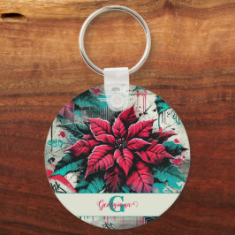 Llavero Graffiti floral de poinsettia esponjoso personaliz