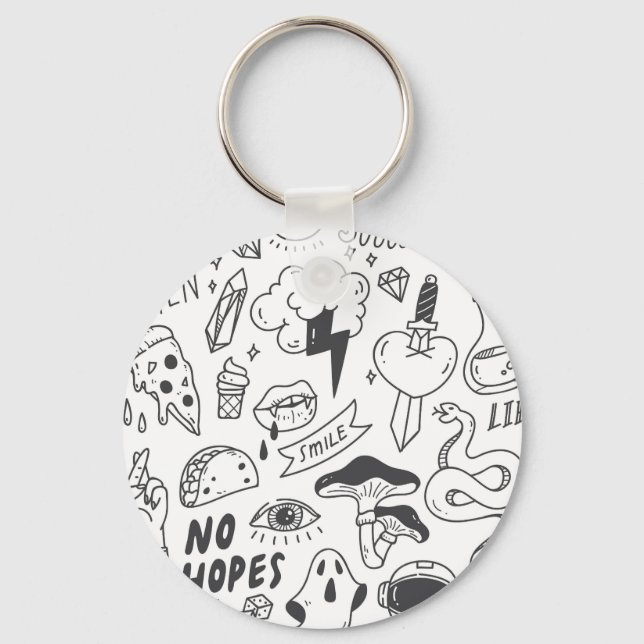 Llavero Graffiti lindo: Conjunto de arte Doodle. (Anverso)