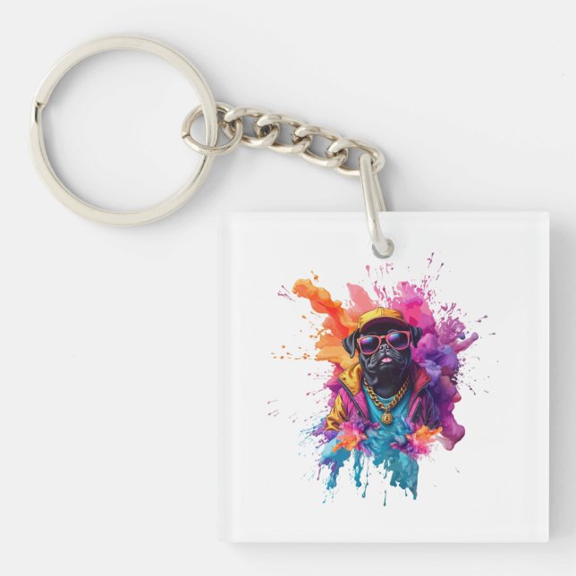 Llavero "Graffiti Pug Keychain – Urban Street Art Dog  (Frente)
