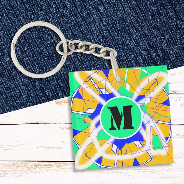 Llavero Graffiti Street Art Moderno Colorido Monogramado (A monogrammed keyring with abstract colorful design inspired by graffiti and street art)