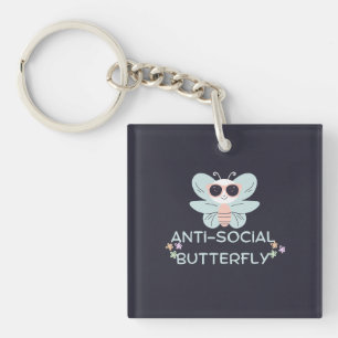 Llavero Gráfica antisocial de mariposa mate