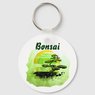 Llavero Gráfica Bonsai Vintage , Versión Verde con texto