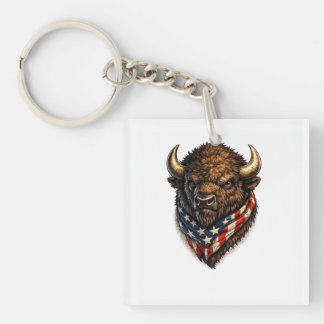Llavero Gráfica de cabeza de búfalo patriota americano