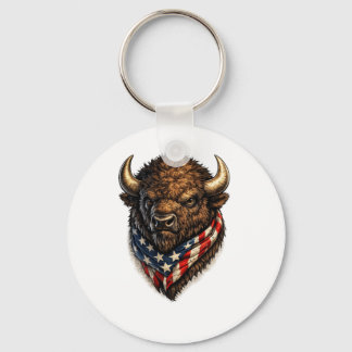 Llavero Gráfica de cabeza de búfalo patriota americano