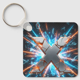 Llavero Gráfica de juego metálica "X" destrozada cibernéti