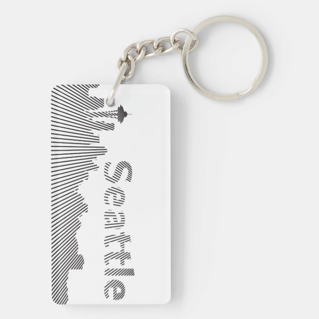 Llavero Gráfica del horizonte de Seattle en blanco y negro (Atrás)