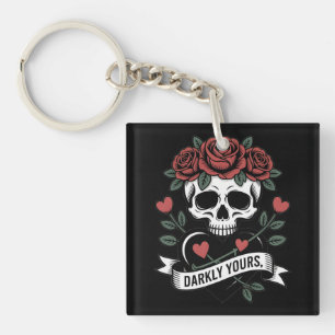 Llavero Gráfico Darkly Yours: Calavera Gótica con Rosas Ro