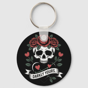 Llavero Gráfico Darkly Yours: Calavera Gótica con Rosas Ro
