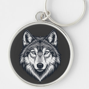 Llavero gráfico de cabeza de lobo solitario feroz