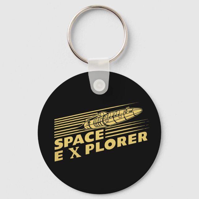 Llavero Gráfico de cohete explorador espacial retro (Anverso)