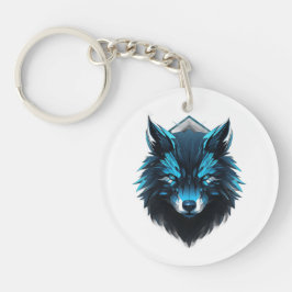 Llavero gráfico de lobo cibernético azul