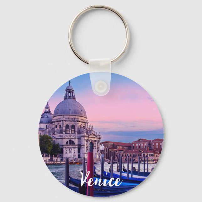 Llavero Gran Canal con góndolas e iglesia en Venecia (Anverso)