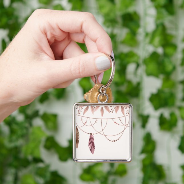 Llavero Gran Cuadrada Premium con estampado Boho (2") (Mano)