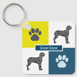 Llavero Gran Cuadrícula de Perro Danés de Silhouette y Paw
