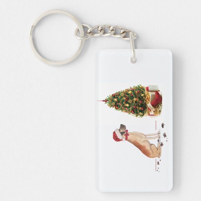 Llavero Gran Dane graciosos Navidades perro con árbol (Frente)