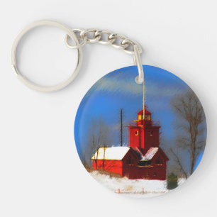 Llavero Gran pintura de faro rojo - Arte original