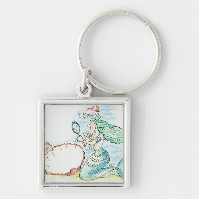 Llavero gran selección que lleva de la sirena Verde-haired (Frente)