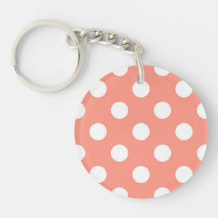 Llavero Grandes puntos retro - rosa coral y blanco