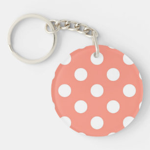 Llavero Grandes puntos retro - rosa coral y blanco