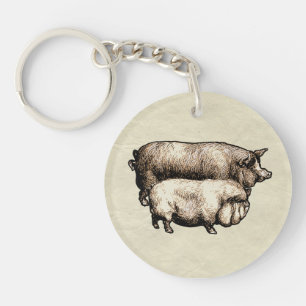 Llavero Granja Antigüa Cerdo País Antigüedad Ganado