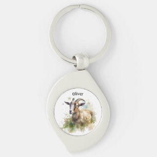 Llavero Granja de acuarela Cabra, personalizado