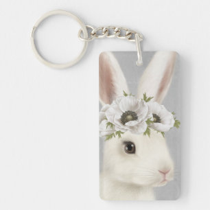 Llavero granja moderna de cosecha de conejo blanco