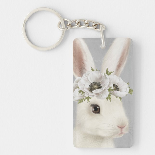 Llavero granja moderna de cosecha de conejo blanco (Frente)