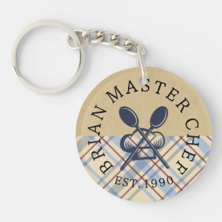 Llavero Granja rústica personalizada en marrón y azul chic