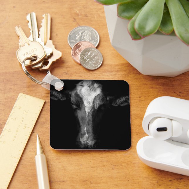 Llavero Granjas | Captura de cabeza de vaca de B&W (Escritorio )