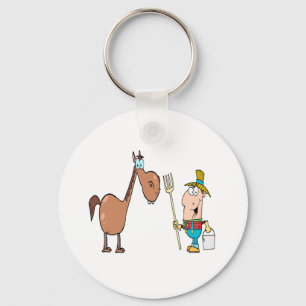 Llavero granjero gracioso con caballo