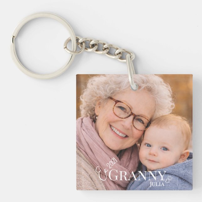 Llavero Granny Photo Established Year Modern Heart (Frente)