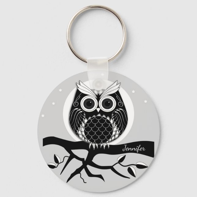 Llavero Graphic owl with elegant patterns and Name (Anverso)