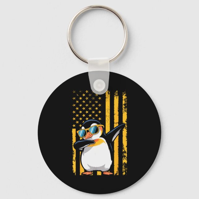 Llavero Graphic Penguin Retro American Flag Funny Penguin  (Anverso)