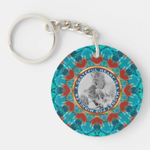 Llavero Gratitud Aqua Azul Mandala Palabras y Foto Persona