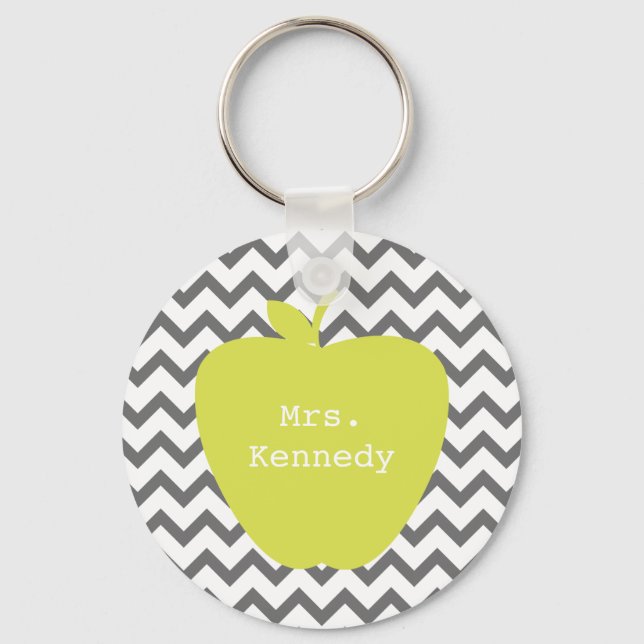 Llavero Gray Chevron Neon Apple Teacher (Anverso)