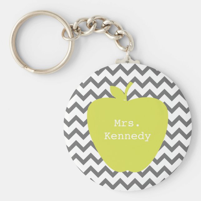 Llavero Gray Chevron Neon Apple Teacher (Frente)