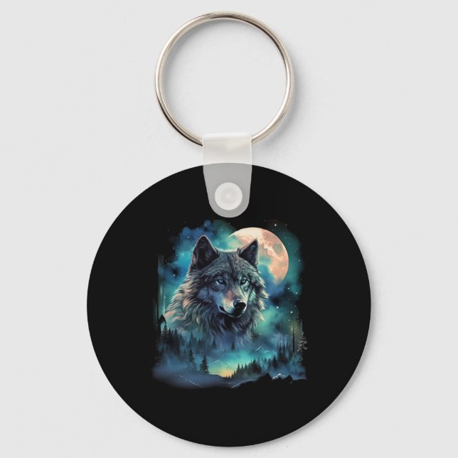 Llavero Gray Wolf Hunting Grounts Icy Moon Forest Galaxy (Anverso)