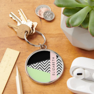Llavero Gray Zigzag, Gray Chevron, Mint, Su Nombre