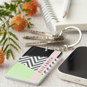 Llavero Gray Zigzag, Gray Chevron, Mint, Su Nombre