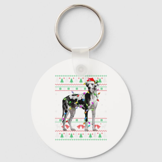 Llavero Great Dane Harlequin Dog Christmas Ugly Sweater Li (Anverso)