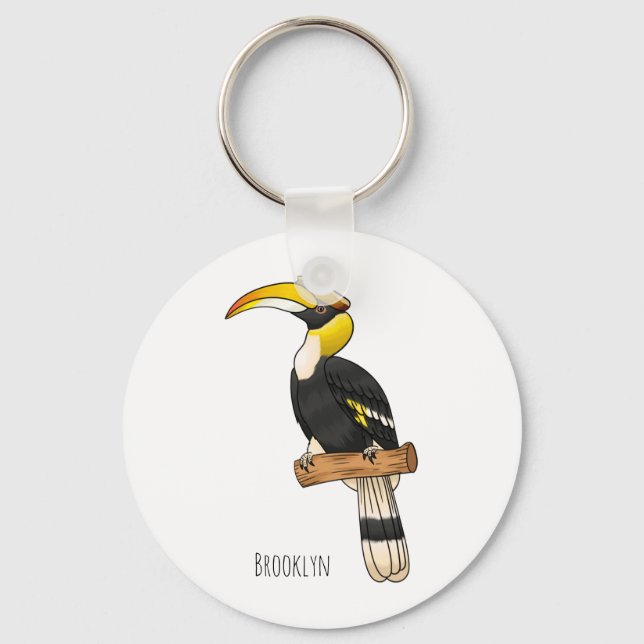 Llavero Great hornbill bird cartoon illustration (Anverso)