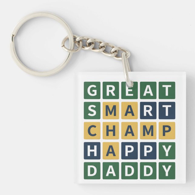 Llavero GREAT SMART CHAMP HAPPY DADDY Wordle Style Dad (Frente)