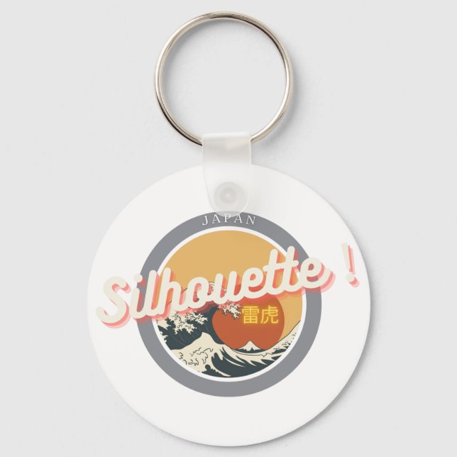 Llavero Great Wave & Neon Kanji – Retro Japanese Fuji Des (Anverso)