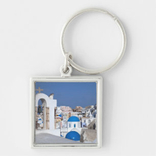Llavero Grecia, Santorini. Campanario y cúpulas azules de